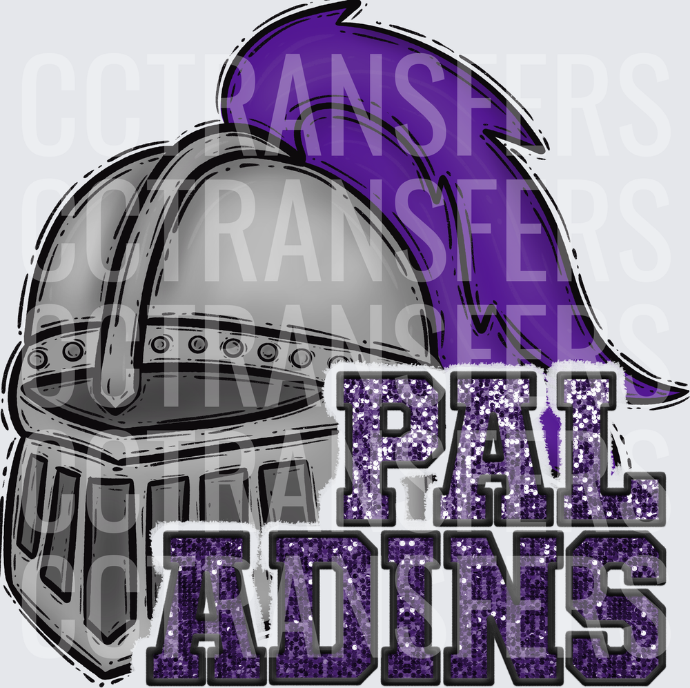 Paladins Knight Helmet Purple Plume Glitter Mascot (DTF)