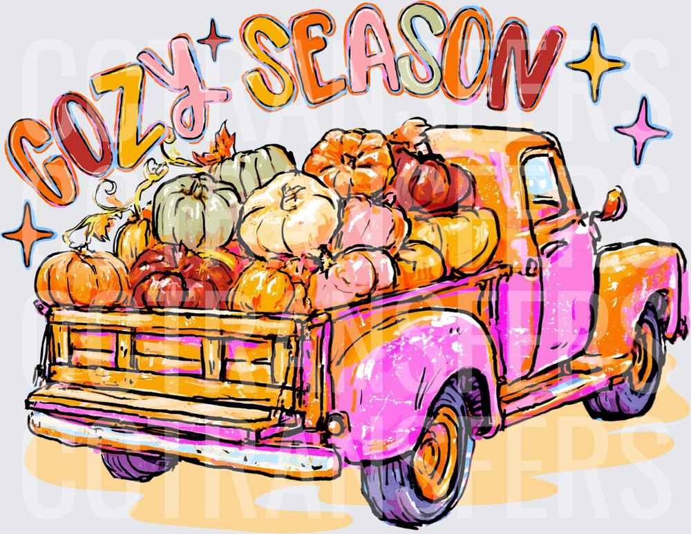Cozy Season Vintage Truck Loaded with Fall Pumpkins (DTF)