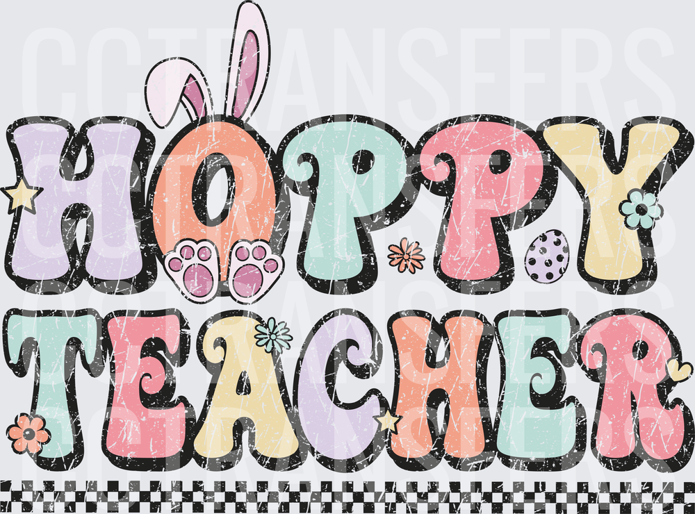 Hoppy Teacher Easter Bunny Retro Distressed Groovy (DTF)