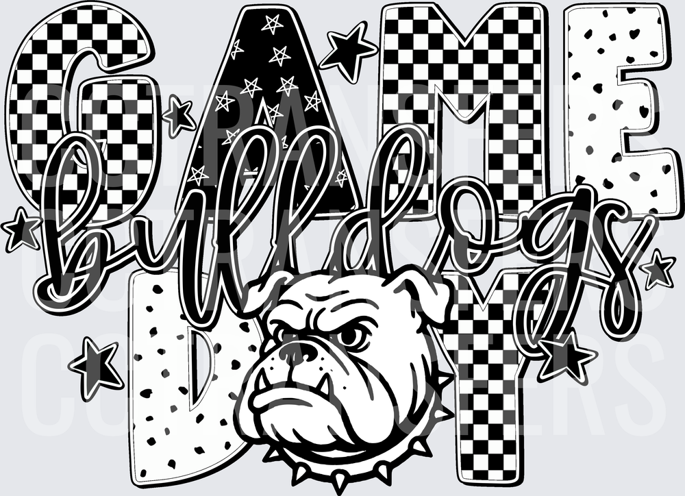 Game Day Bulldogs Mixed Pattern Mascot Design (DTF)