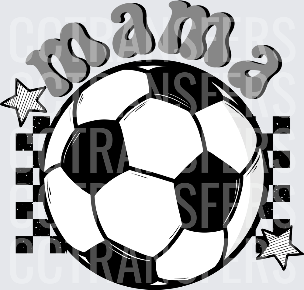 Mama Soccer Ball Retro Groovy Checkered Stars (DTF)