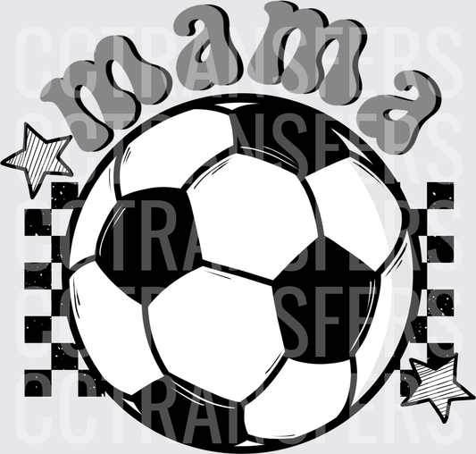 Mama Soccer Ball Retro Groovy Checkered Stars (DTF)