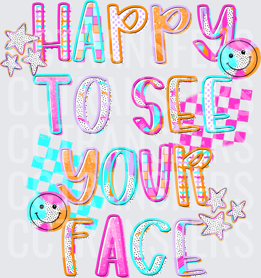 Happy To See Your Face Retro Smiley Stars Colorful (DTF)