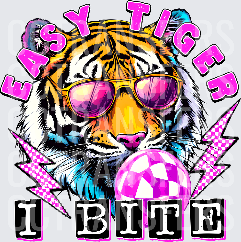 Easy Tiger I Bite Cool Tiger With Sunglasses Bubblegum (DTF)