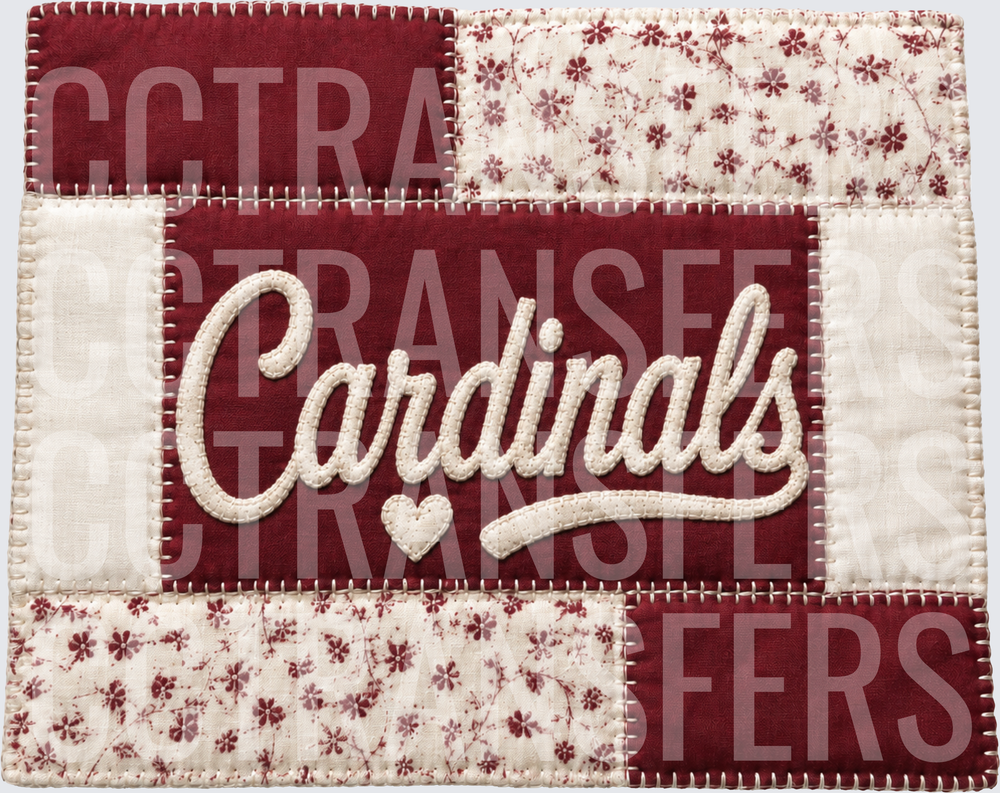Patchwork Quilt Cardinals Script with Heart (DTF)