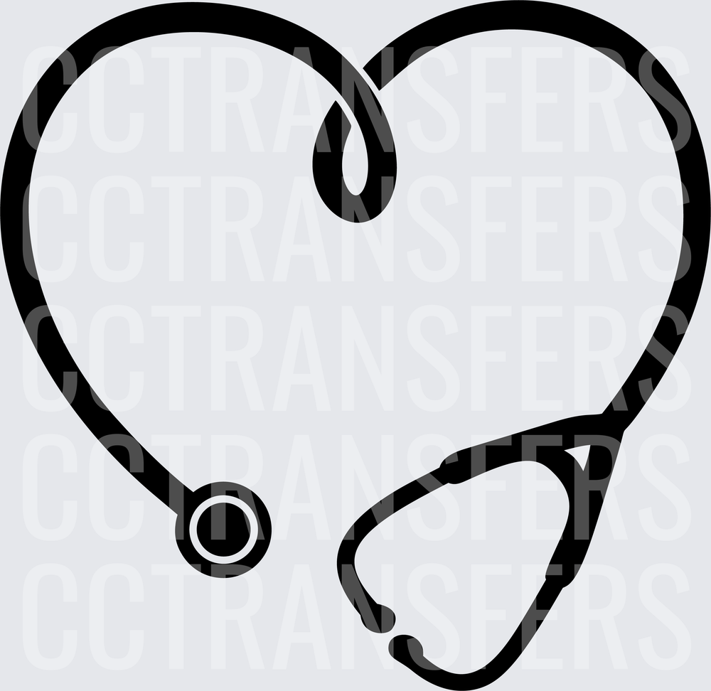 Stethoscope Heart Medical Love Black Silhouette (DTF)
