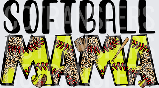 Softball Mama Leopard Print Bat Glove Heart Design (DTF)
