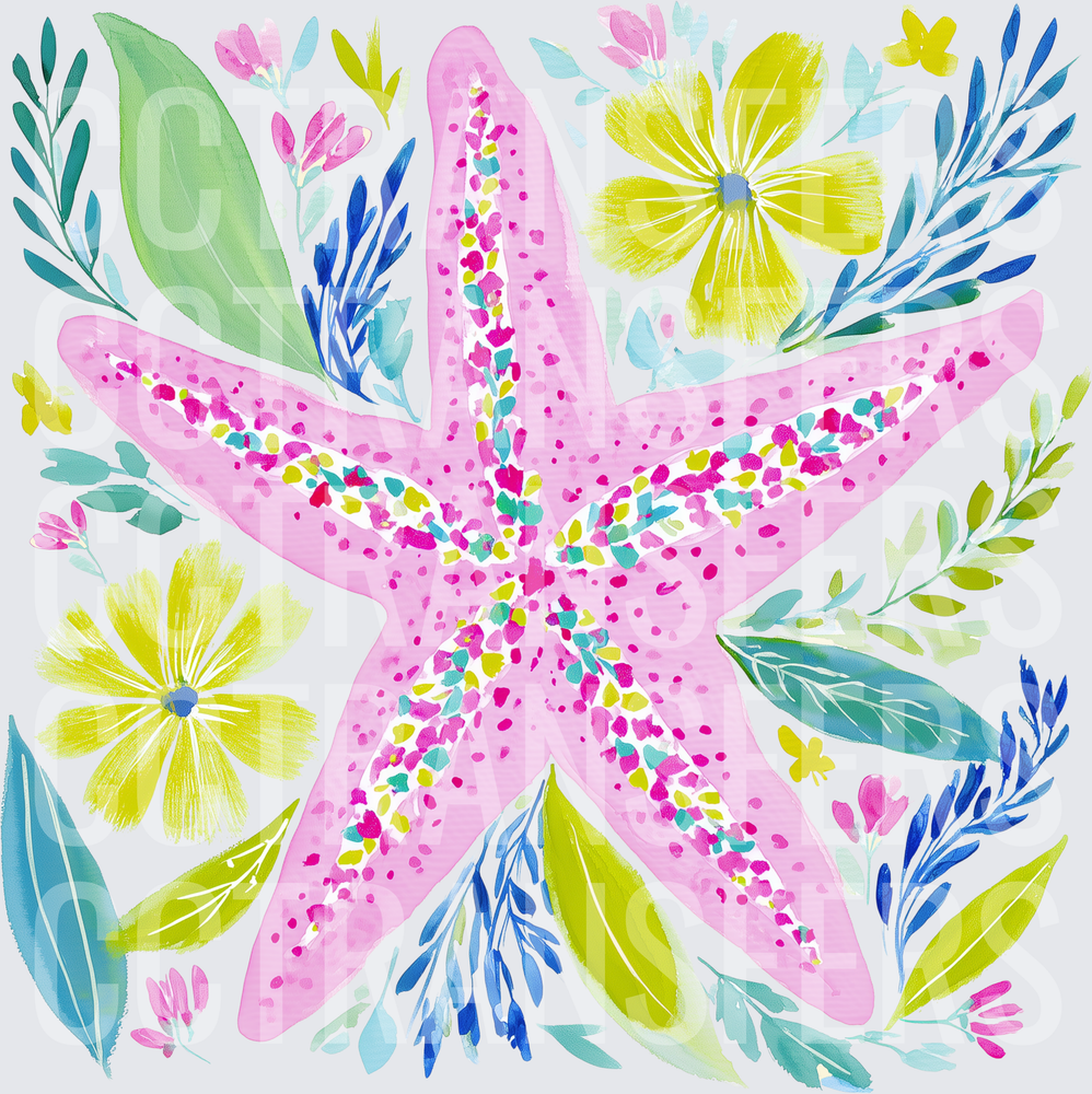 Watercolor Pink Starfish Floral Botanical (DTF)