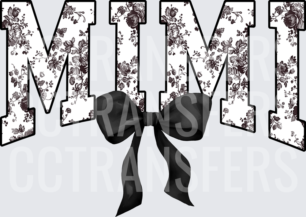 Mimi Black Floral Letters with Satin Bow (DTF)