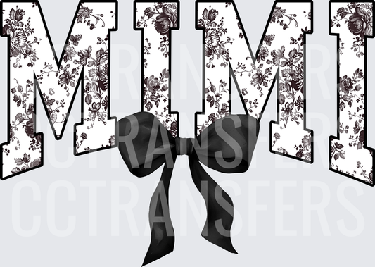 Mimi Black Floral Letters with Satin Bow (DTF)