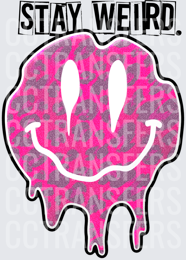 Stay Weird Pink Leopard Melting Smiley Face (DTF)