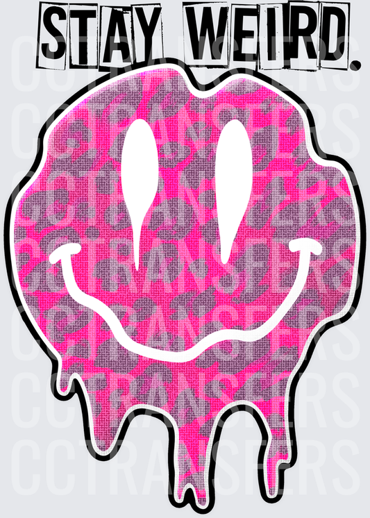 Stay Weird Pink Leopard Melting Smiley Face (DTF)