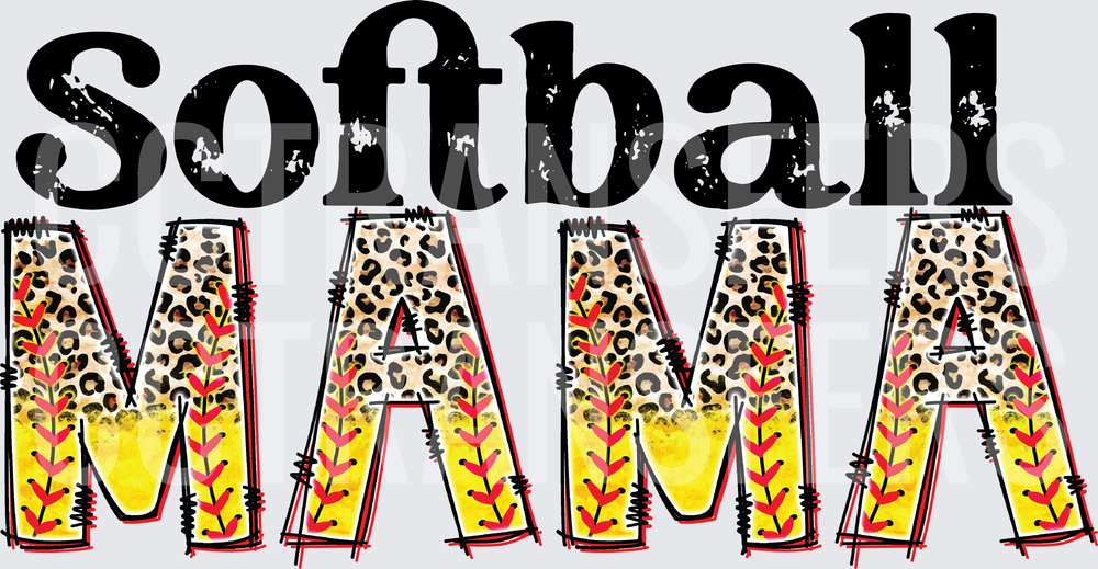 Softball Mama Leopard Print Softball Stitch Letters (DTF)
