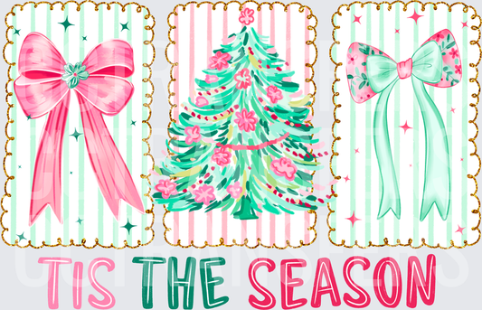 Tis The Season Pink Mint Bows Christmas Tree Trio (DTF)