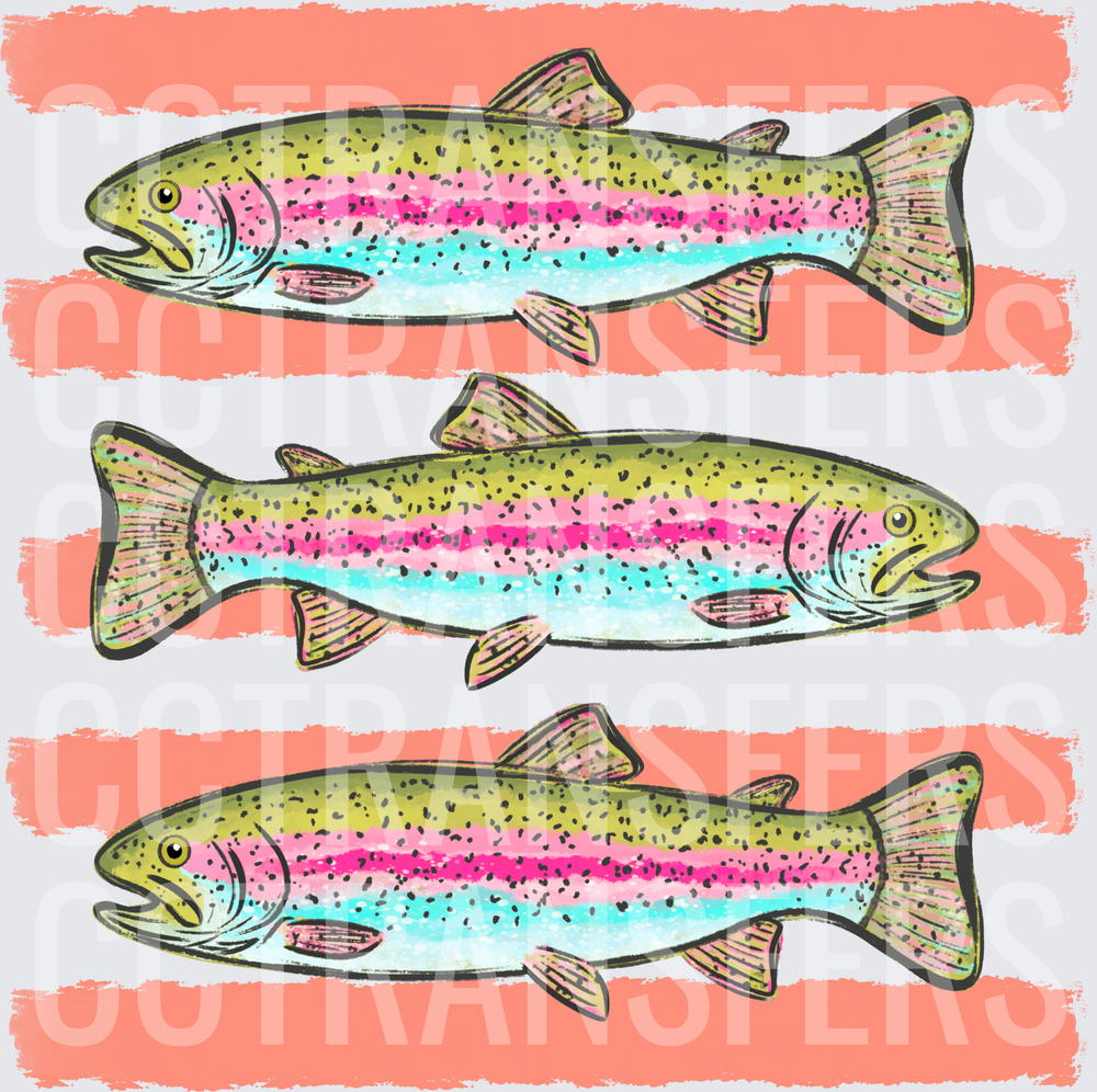Triple Rainbow Trout Illustrated Fish Stripe Pattern (DTF)