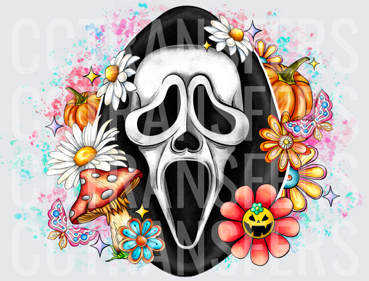 Groovy Horror Scream Mask Floral Halloween Mushroom (DTF)