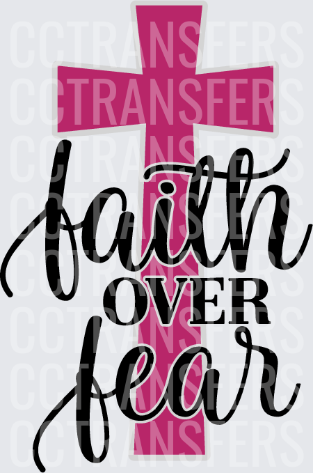 Faith Over Fear Pink Cross Script Lettering (DTF)