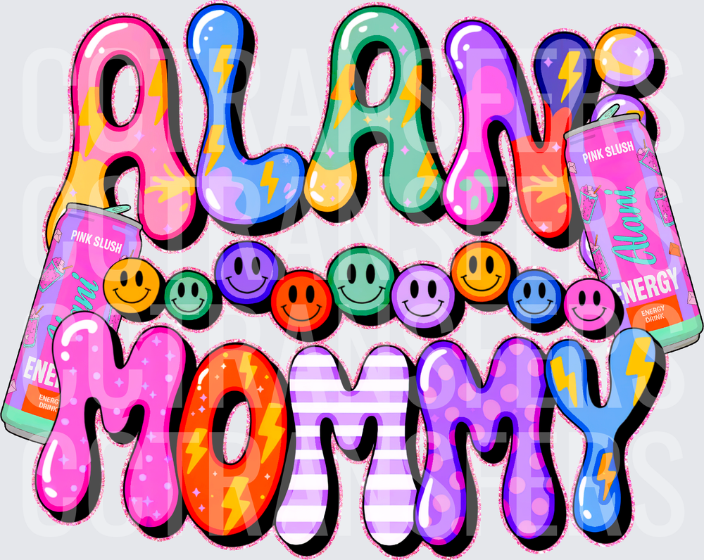 Alani Mommy Groovy Bubble Letters Energy Drink Smiley (DTF)