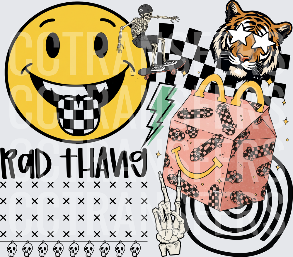 Rad Thang Skate Smiley Tiger Skeleton Checkered (DTF)