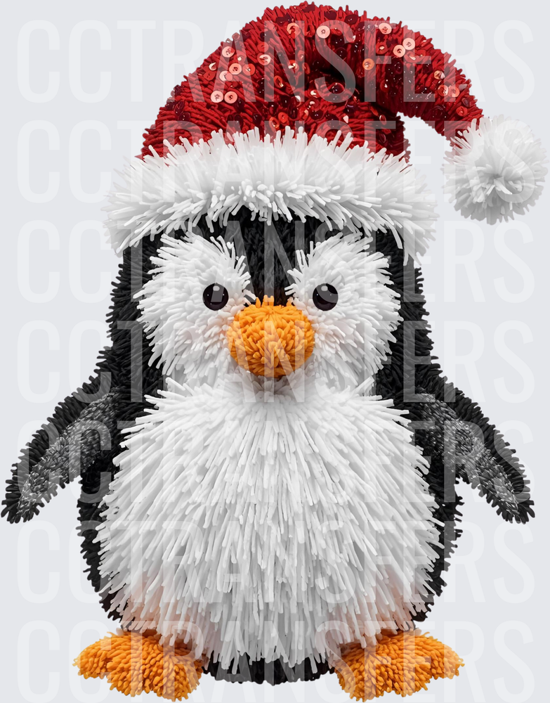 Fluffy Penguin in Sequin Santa Hat (DTF)