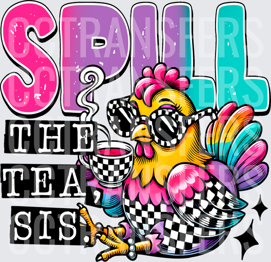 Spill The Tea Sis Sassy Chicken Checkered Sunglasses (DTF)