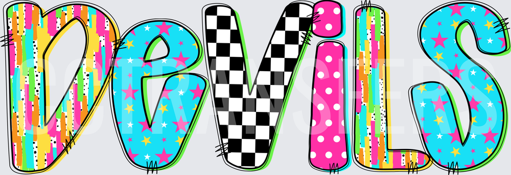 Colorful Patterned Devils Word Art DTF