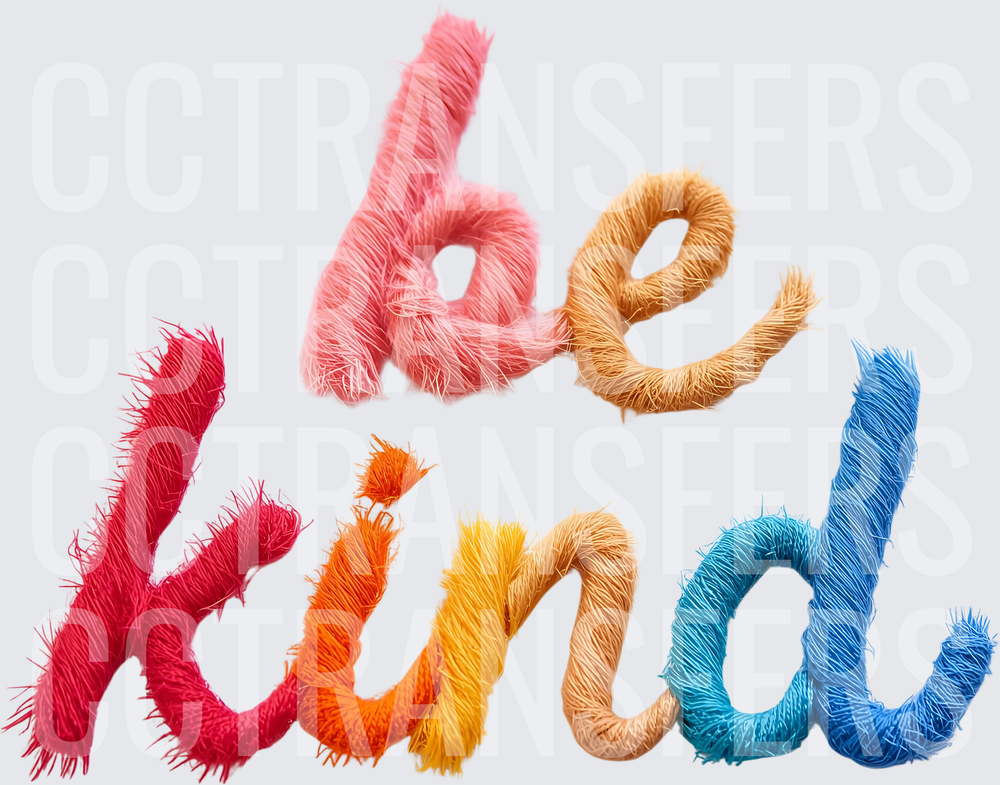 Colorful Yarn Texture Be Kind Cursive Script (DTF)