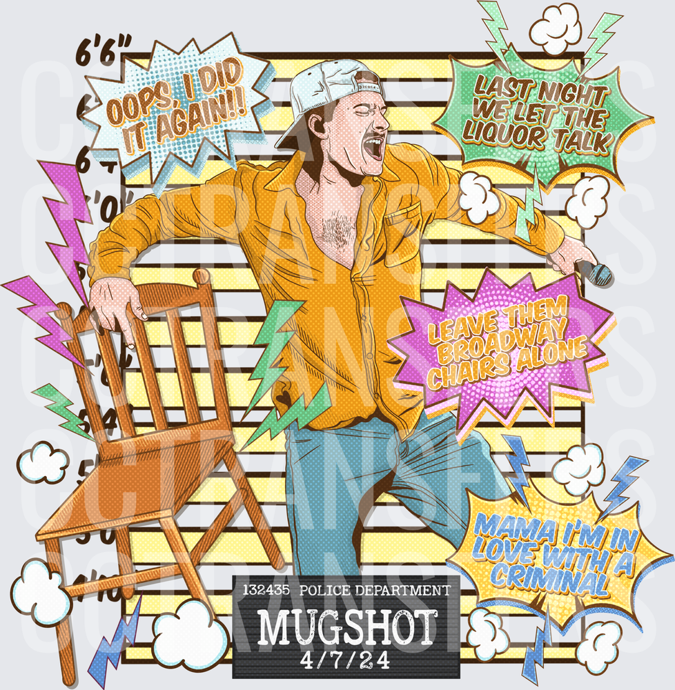 Mugshot Country Singer Broadway Chair Comic Pop Art DTF