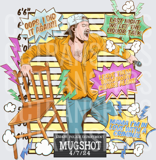 Mugshot Country Singer Broadway Chair Comic Pop Art DTF