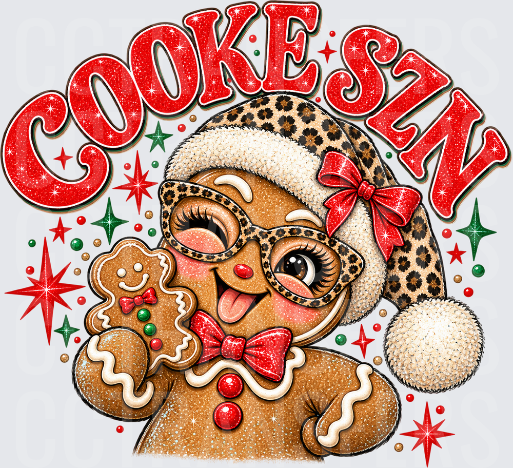 Cookie Szn Sassy Gingerbread Girl Leopard Santa Hat (DTF)