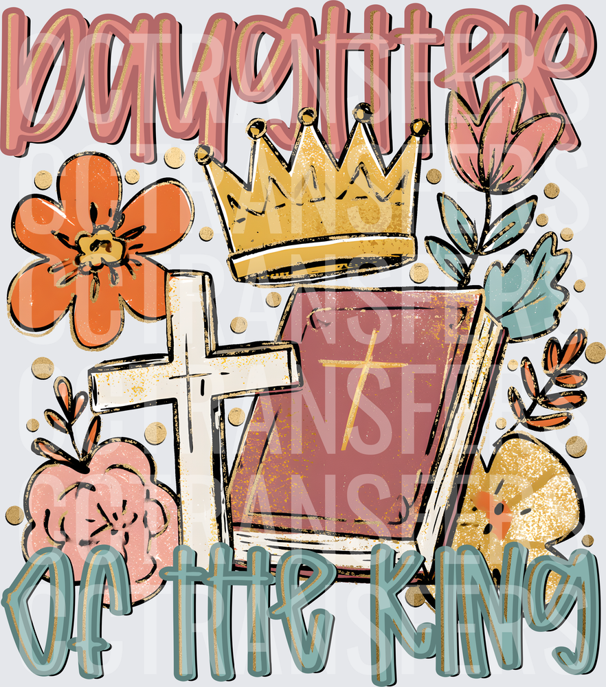 Daughter of the King Cross Bible Crown Floral Design (DTF)