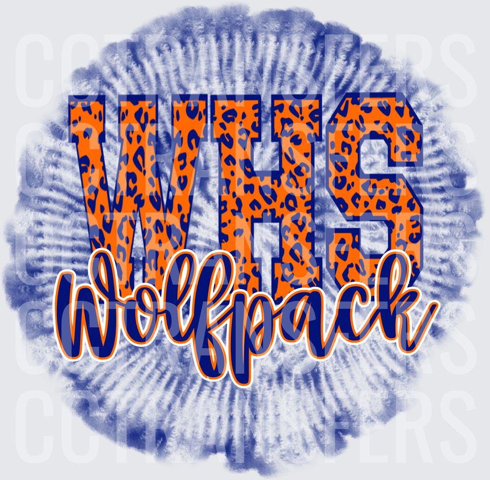 WHS Wolfpack Leopard Print Tie Dye Blue Orange (DTF)