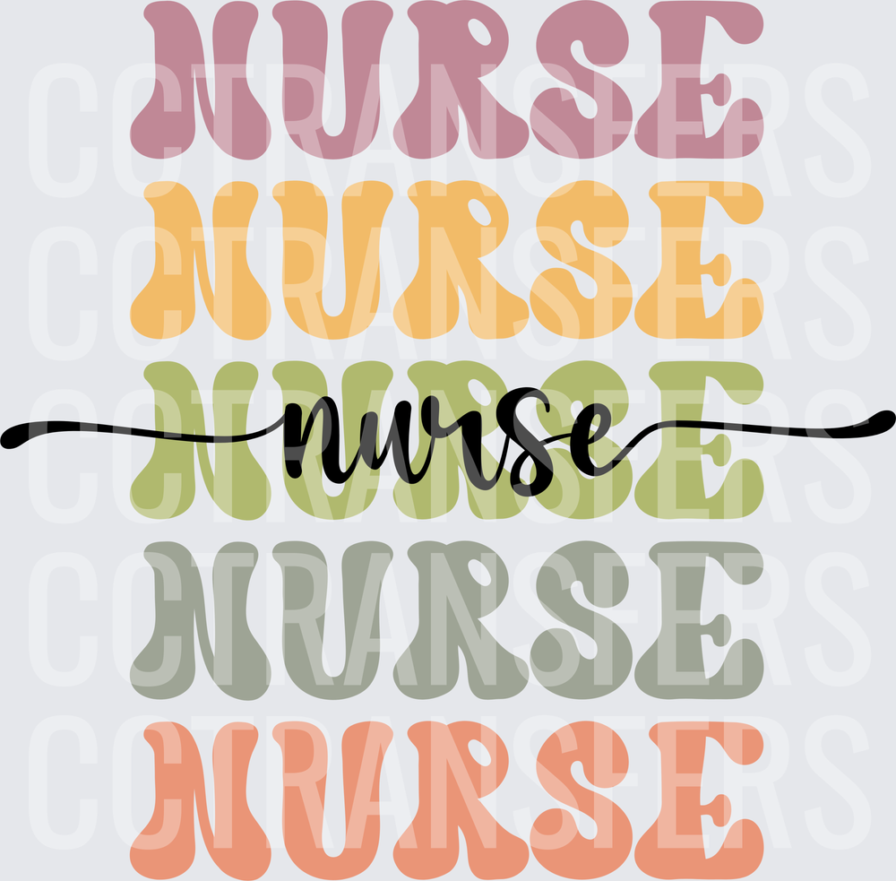 Retro Stacked Nurse Script Groovy Multicolor Text (DTF)