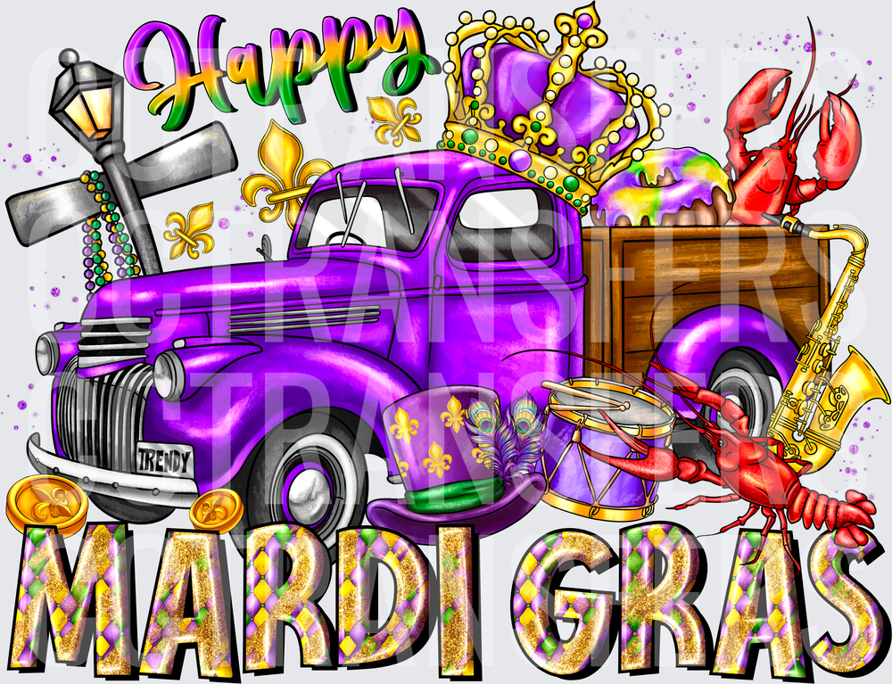 Happy Mardi Gras Purple Vintage Truck Crawfish Festival (DTF)