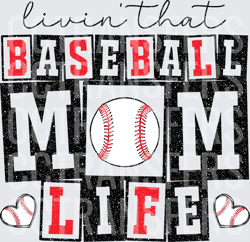 Livin That Baseball Mom Life Glitter Block Letters (DTF)