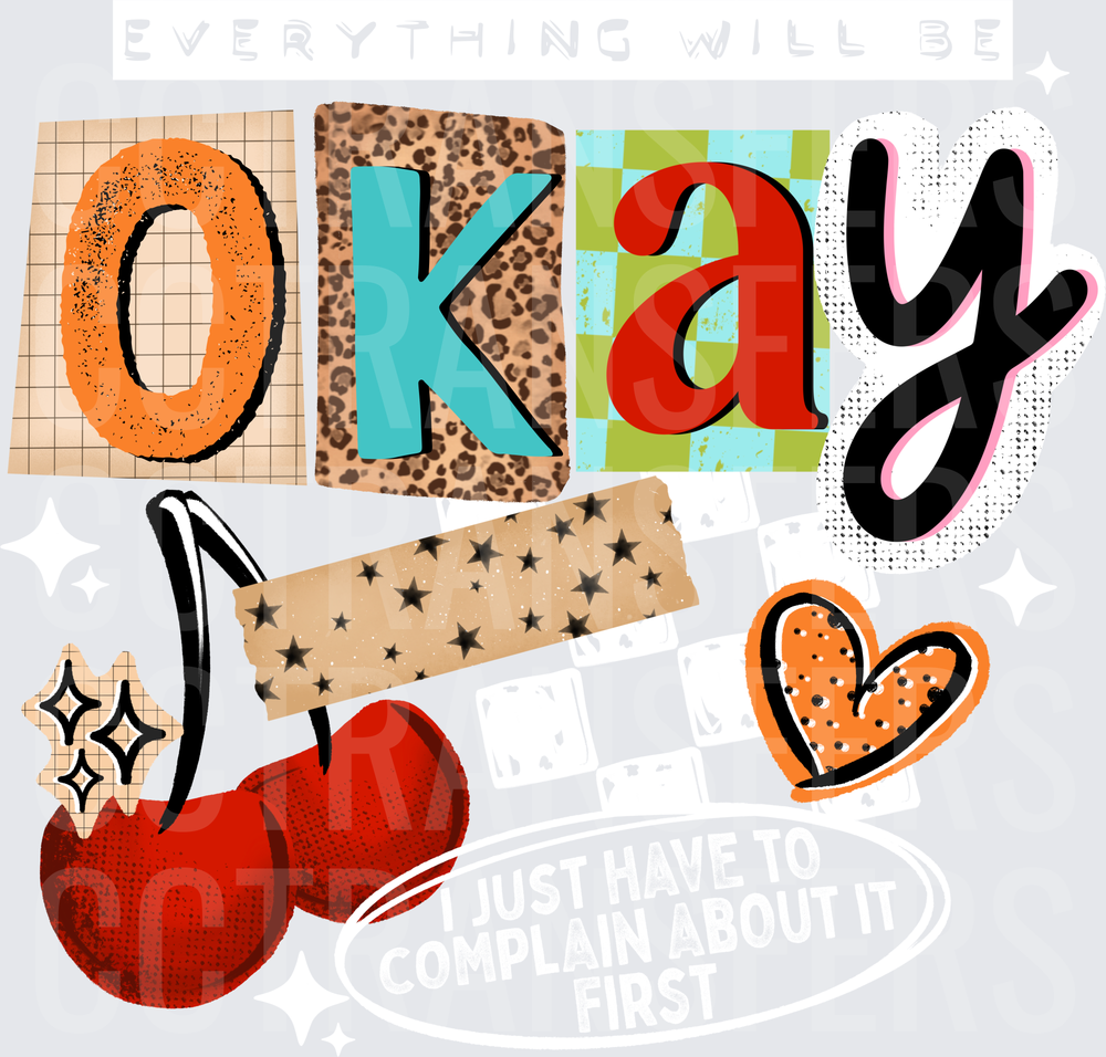 Okay Collage Mixed Print Letters Cherries Heart (DTF)