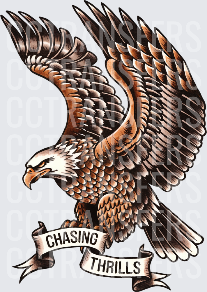 Chasing Thrills Bald Eagle Wings Spread Traditional Tattoo (DTF)