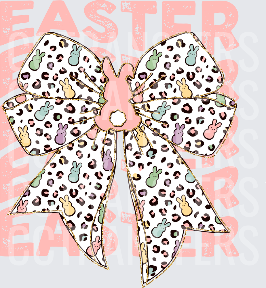 Easter Leopard Bow with Pastel Bunny Marshmallows (DTF)