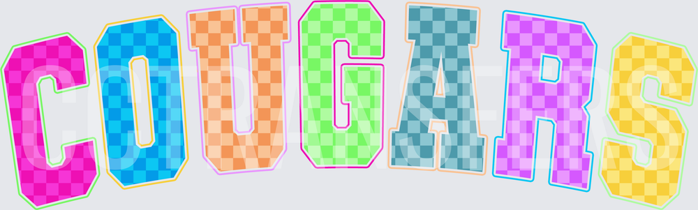 Cougars Colorful Checkered Varsity Block Letters (DTF)