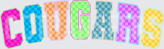 Cougars Colorful Checkered Varsity Block Letters (DTF)