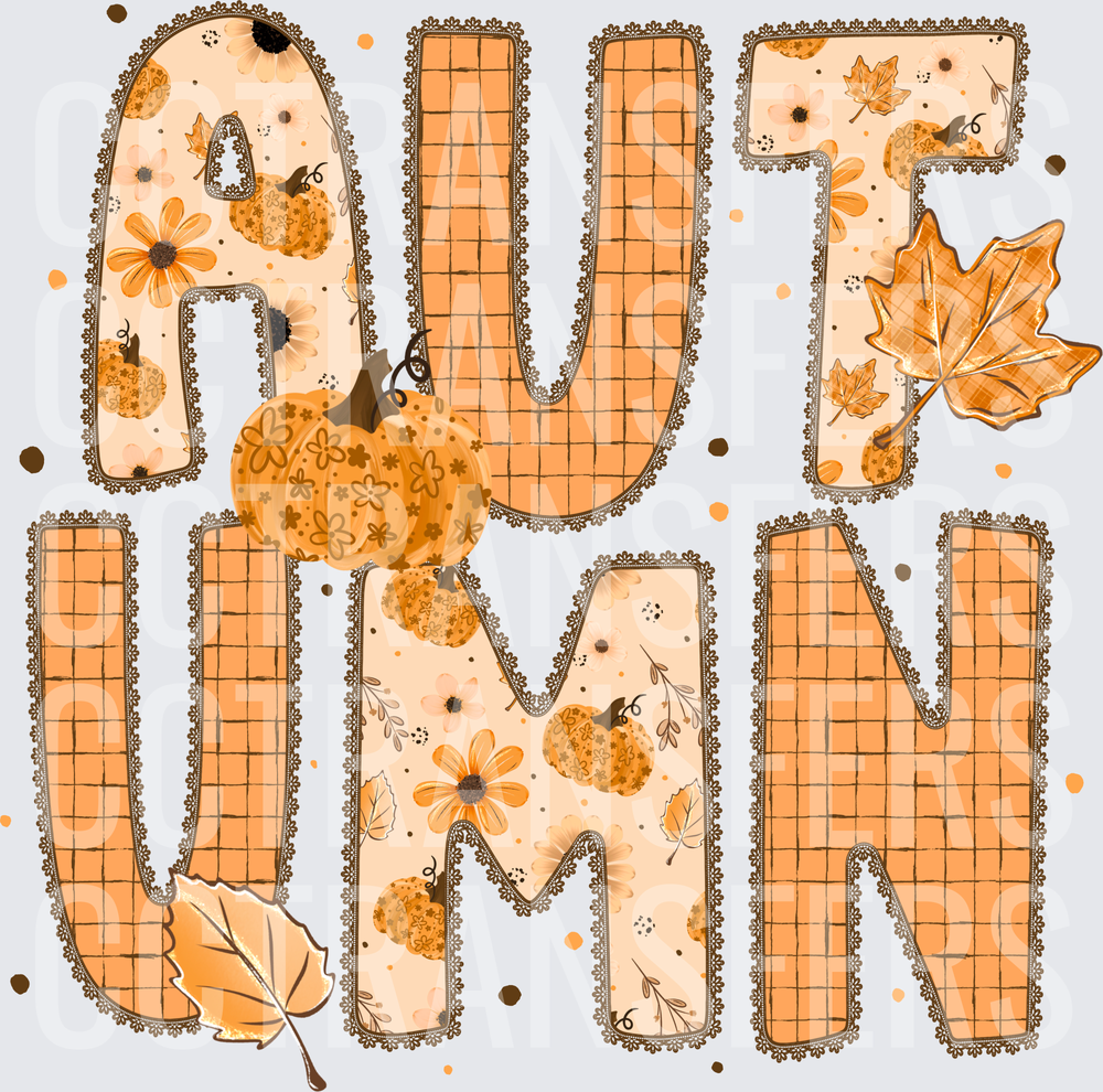 Autumn Lace Patchwork Letters Pumpkins Fall Leaves (DTF)