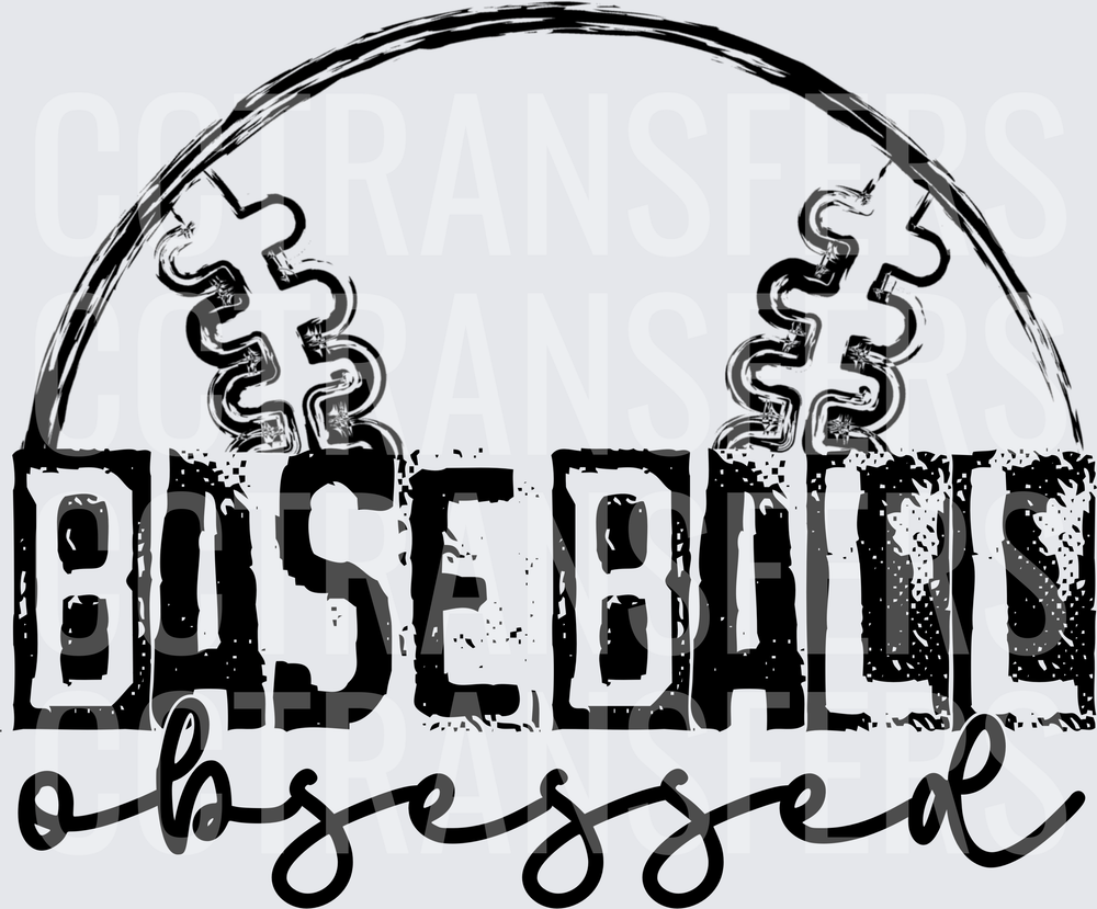 Baseball Obsessed Half Ball Stitching Grunge Design (DTF)