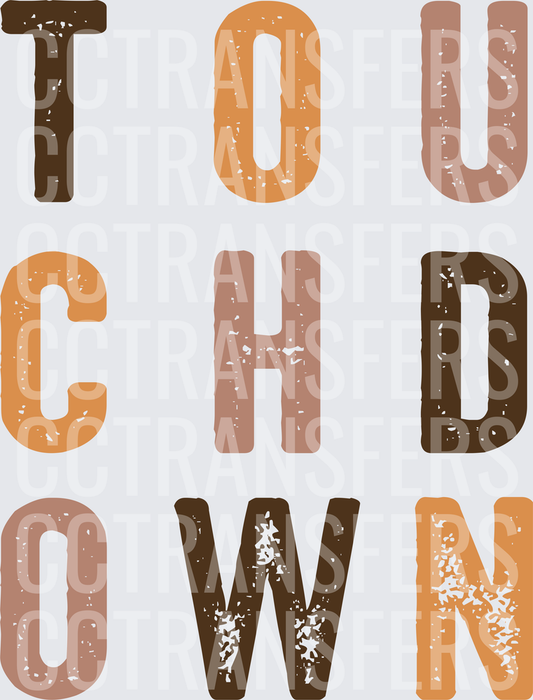 Touchdown Bold Distressed Letter Stack Football (DTF)