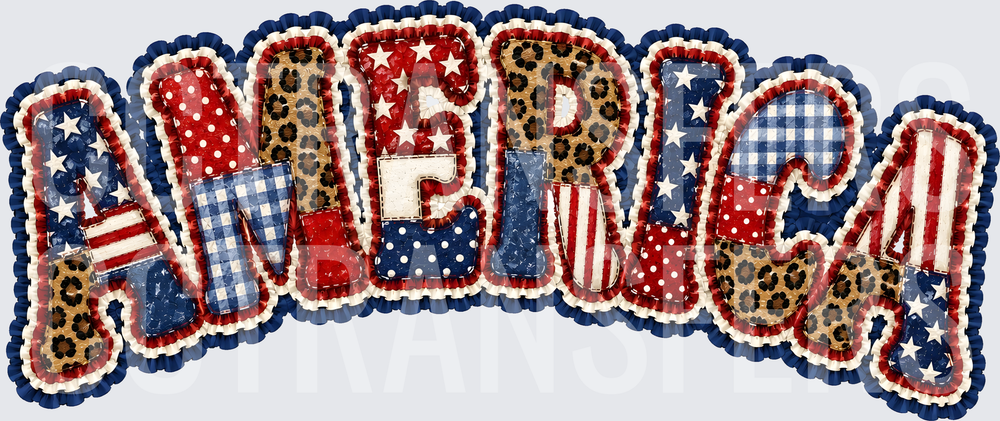 Patchwork Patriotic AMERICA Bold Letter Word Art (DTF)