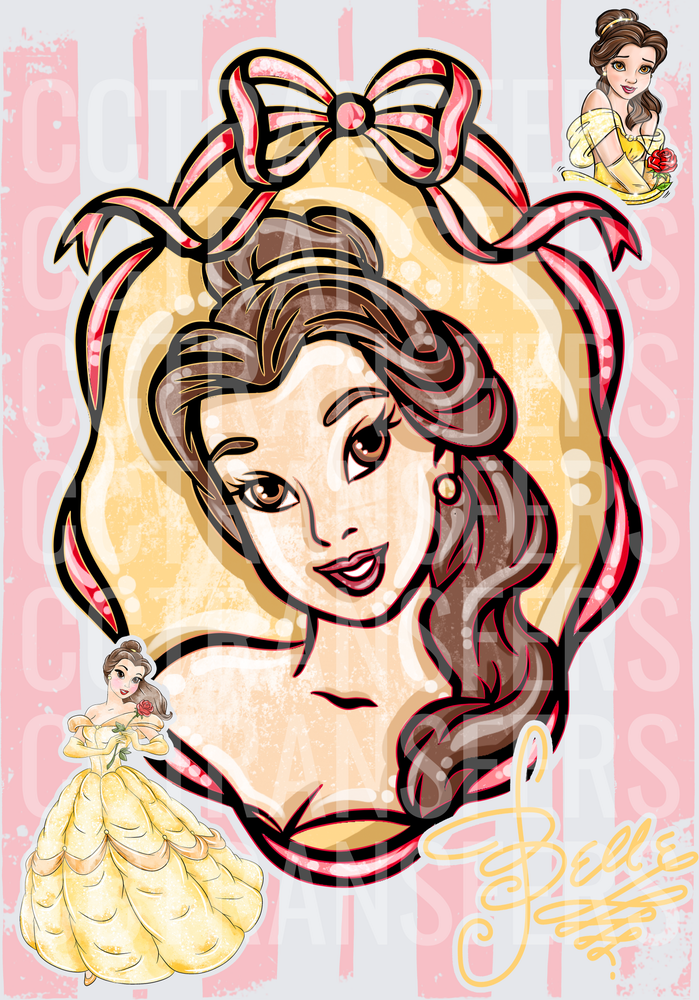 Fairytale Princess Portrait with Pink Bow & Rose (DTF)