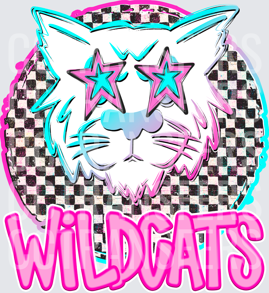 Retro Wildcats Cat Star Sunglasses Checkered (DTF)