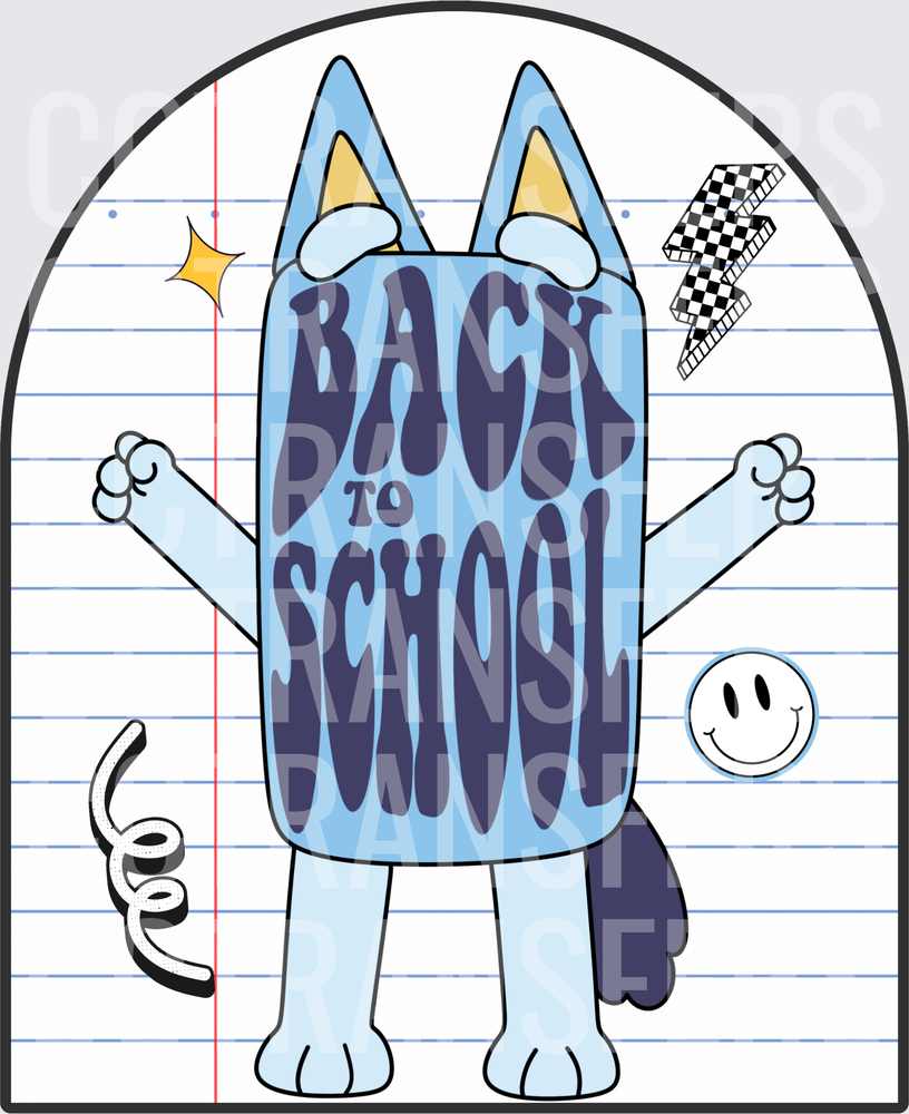 Back To School Blue Cartoon Dog Retro Notebook (DTF)