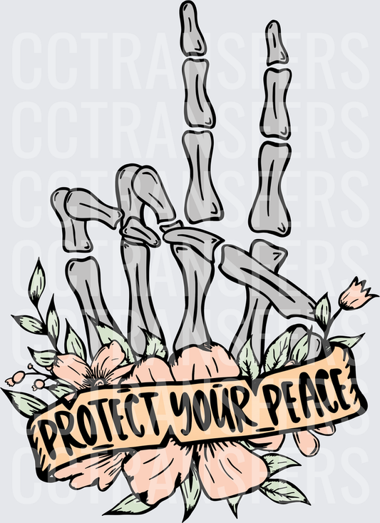 Skeleton Hand Peace Sign Floral Protect Your Peace (DTF)