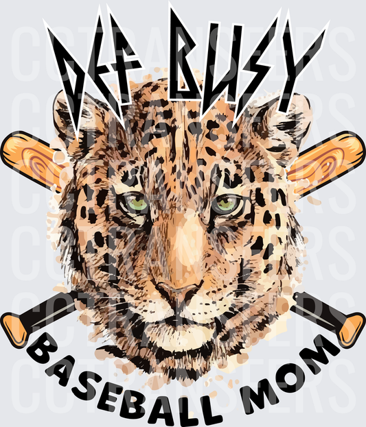 Def Busy Baseball Mom Leopard Crossed Bats (DTF)