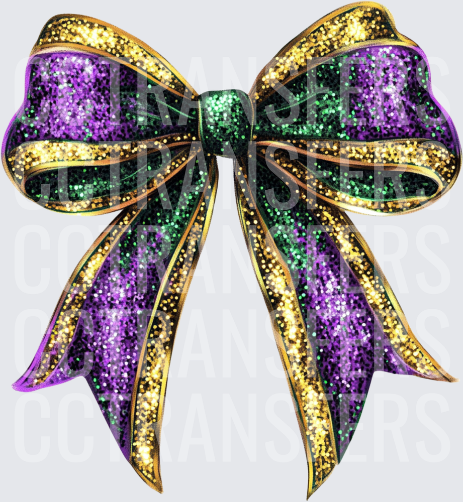 Glitter Mardi Gras Purple Green Gold Ribbon Bow (DTF)